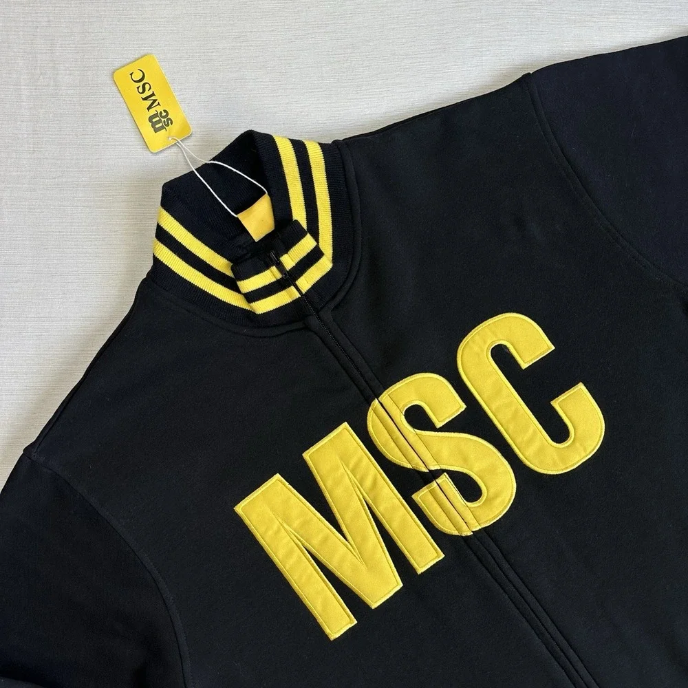 NWT MSC Cruise Ship Logo Jacket Men XL Black Yellow Varsity Full Zip Fleece Bee